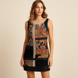 Boho Retro Joseph Ribkoff Paisley Patchwork Mini Dress Sleeveless Bold Print